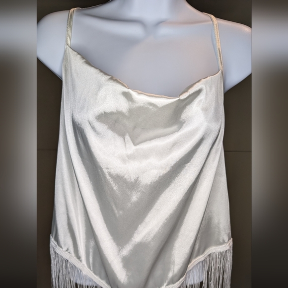 SHEIN Satin Crop Top with Fringe and Draped Neckline - Picture 2 of 7